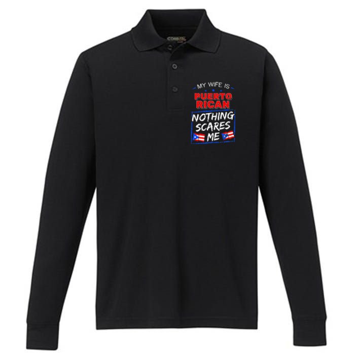 My Wife Is Puerto Rican Puerto Rico Heritage Roots PR Flag Performance Long Sleeve Polo