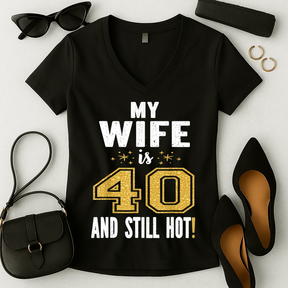 My Wife Is 40 And Still Hot 40th Birthday Gift For Her Women's V-Neck T-Shirt