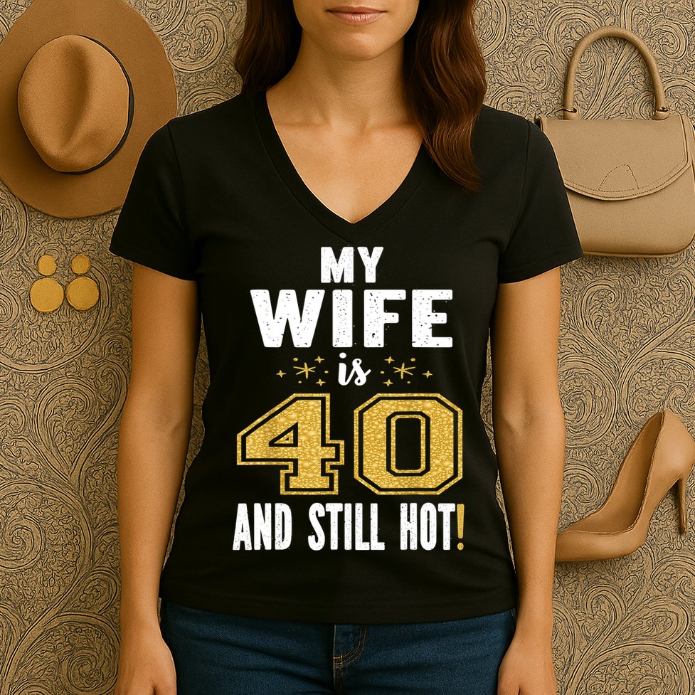 My Wife Is 40 And Still Hot 40th Birthday Gift For Her Women's V-Neck T-Shirt