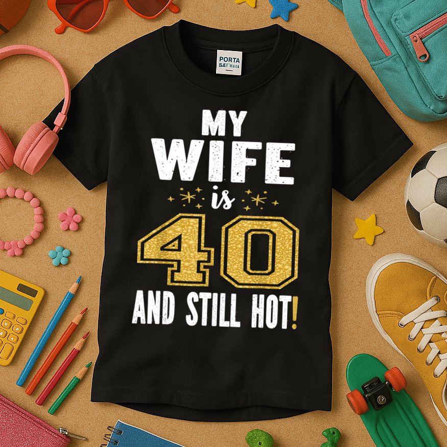 My Wife Is 40 And Still Hot 40th Birthday Gift For Her Kids T-Shirt