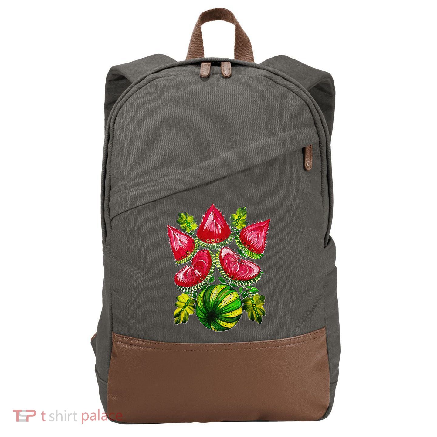 Magic Watermelon. Kherson symbol. Petrykivka painting. Cotton Canvas Backpack