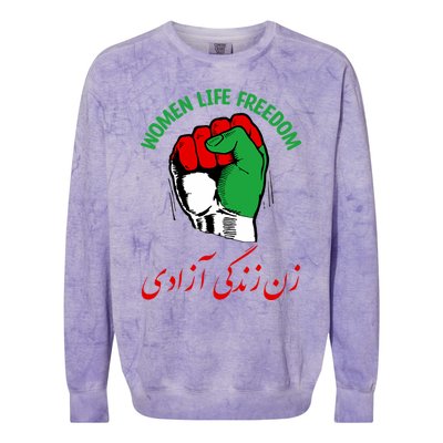 Mahsa, WOMEN LIFE FREEDOM, Cute Iranian Flag Fist Of Iranian Colorblast Crewneck Sweatshirt