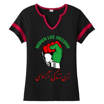 Mahsa, WOMEN LIFE FREEDOM, Cute Iranian Flag Fist Of Iranian Ladies Halftime Notch Neck Tee