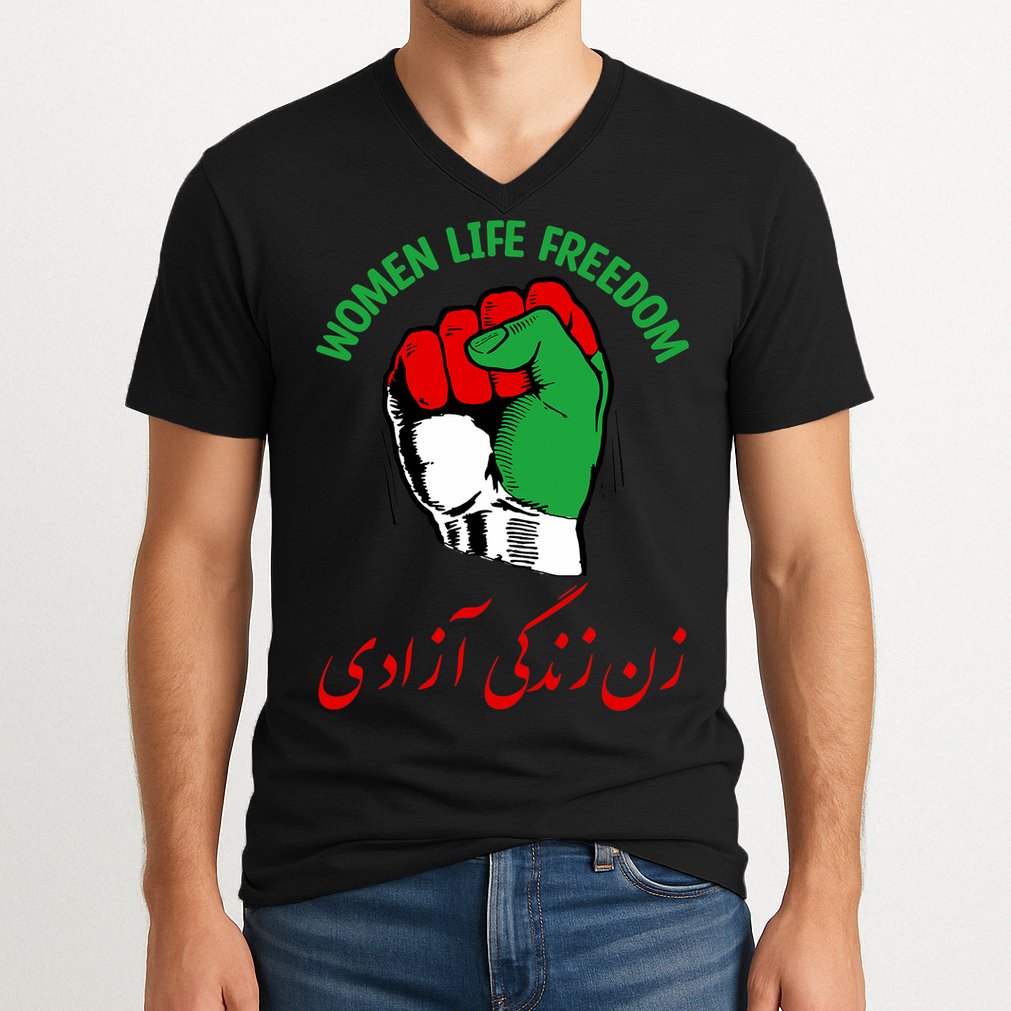 Mahsa, WOMEN LIFE FREEDOM, Cute Iranian Flag Fist Of Iranian V-Neck T-Shirt