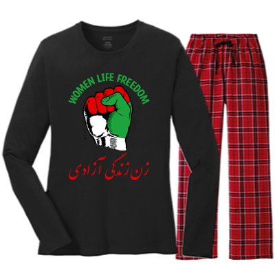 Mahsa, WOMEN LIFE FREEDOM, Cute Iranian Flag Fist Of Iranian Women's Long Sleeve Flannel Pajama Set 