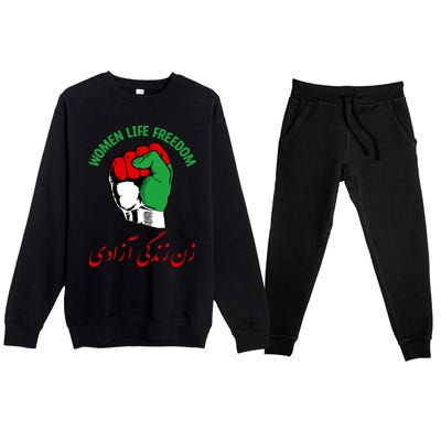 Mahsa, WOMEN LIFE FREEDOM, Cute Iranian Flag Fist Of Iranian Premium Crewneck Sweatsuit Set