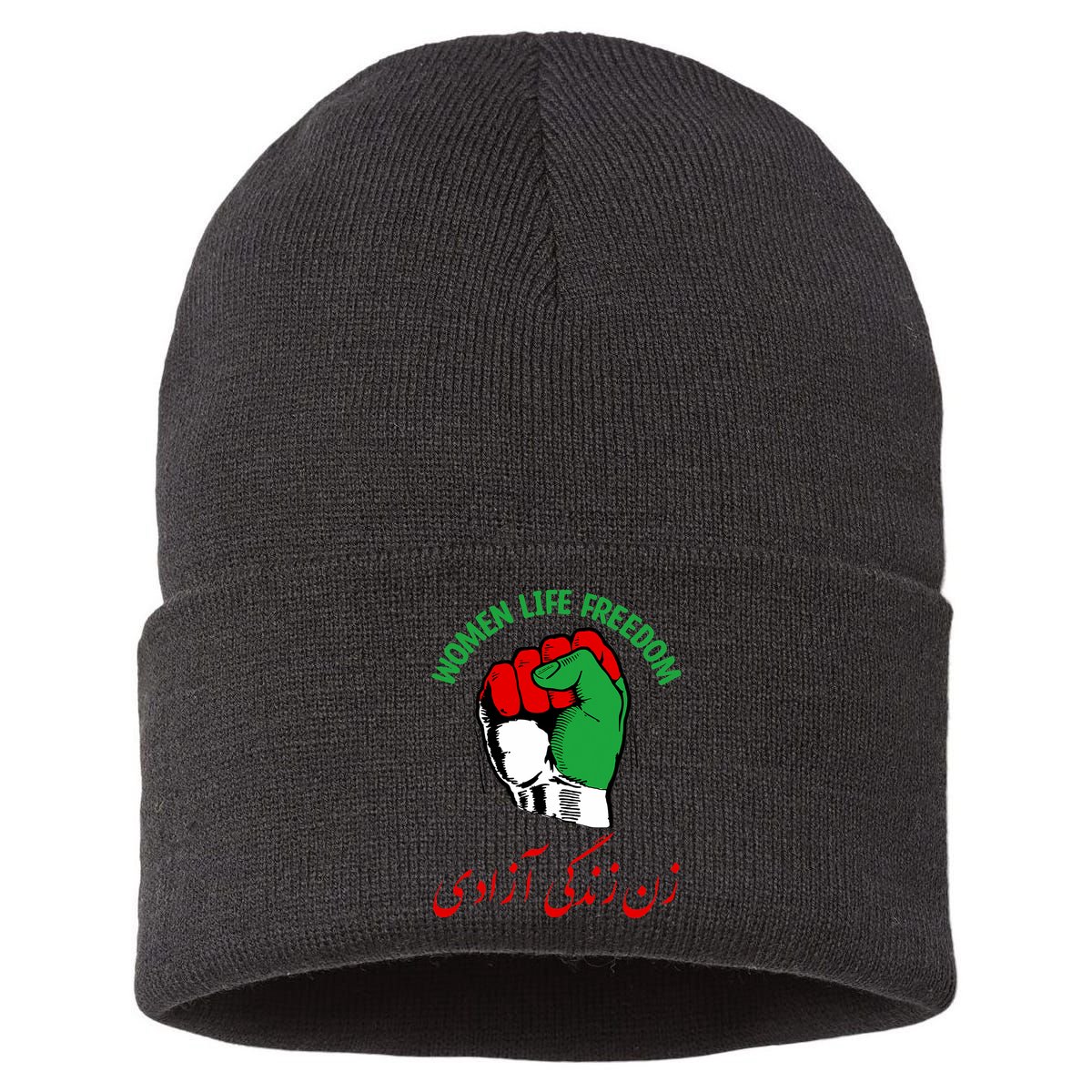 Mahsa, WOMEN LIFE FREEDOM, Cute Iranian Flag Fist Of Iranian Sustainable Knit Beanie