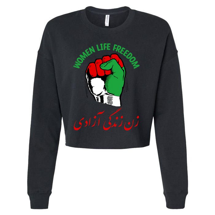 Mahsa, WOMEN LIFE FREEDOM, Cute Iranian Flag Fist Of Iranian Cropped Pullover Crew