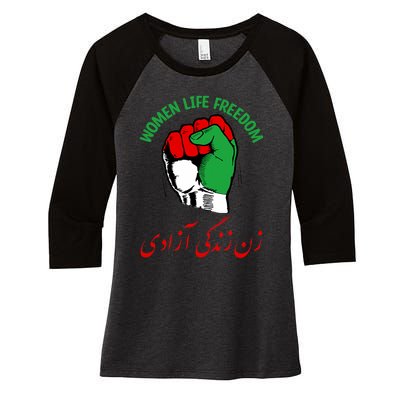 Mahsa, WOMEN LIFE FREEDOM, Cute Iranian Flag Fist Of Iranian Women's Tri-Blend 3/4-Sleeve Raglan Shirt