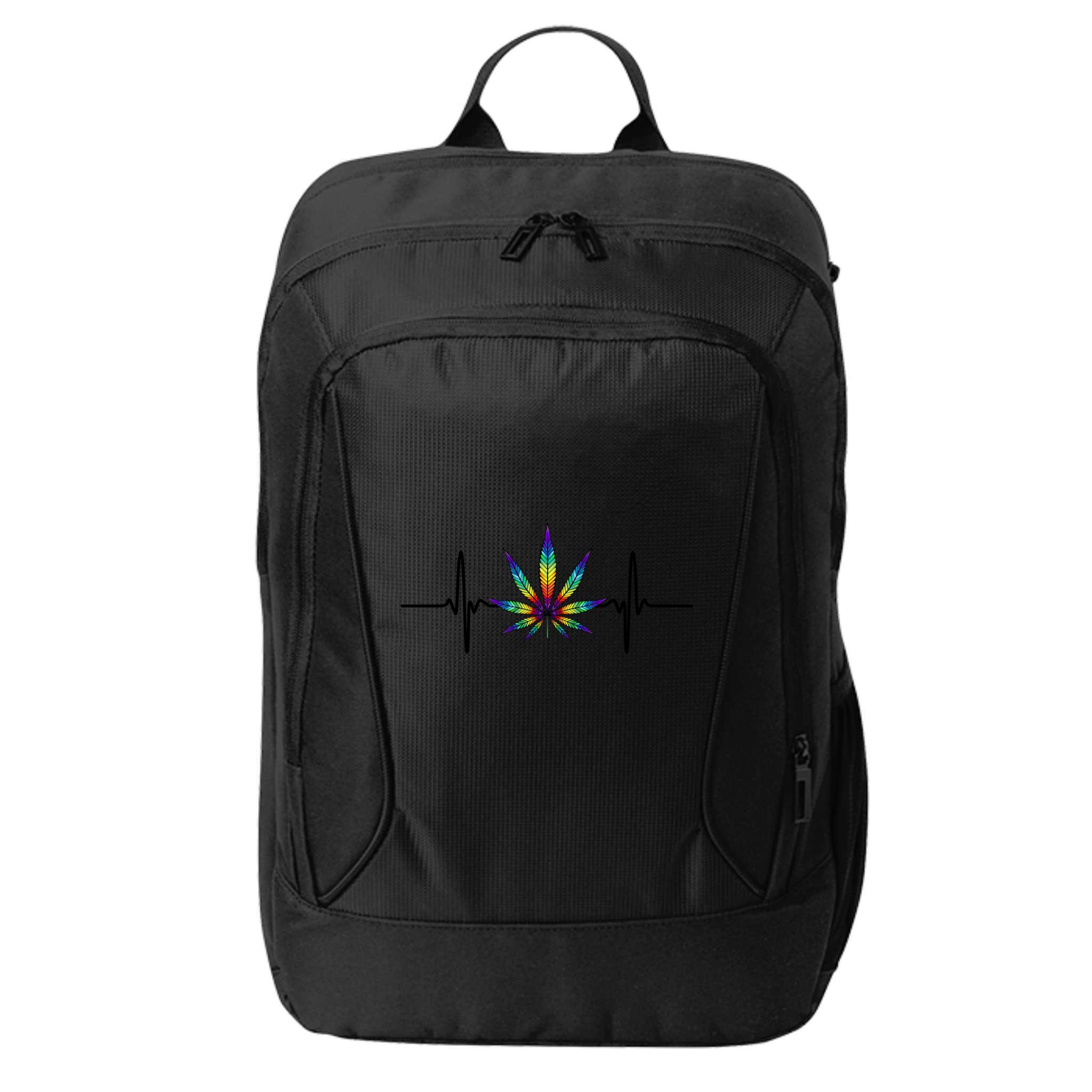 Marijuana Weed Leaf Heartbeat City Backpack