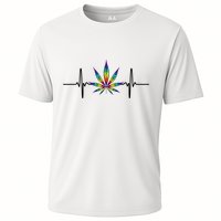 Marijuana Weed Leaf Heartbeat Cooling Performance Crew T-Shirt