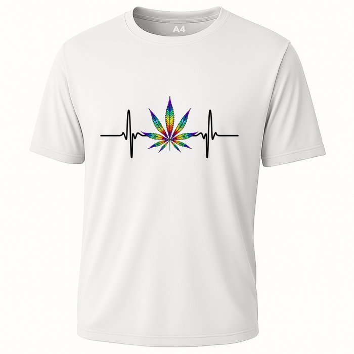 Marijuana Weed Leaf Heartbeat Cooling Performance Crew T-Shirt