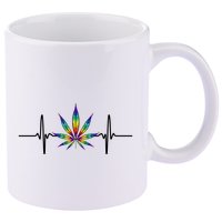 Marijuana Weed Leaf Heartbeat 11oz C Handle Ceramic Mug
