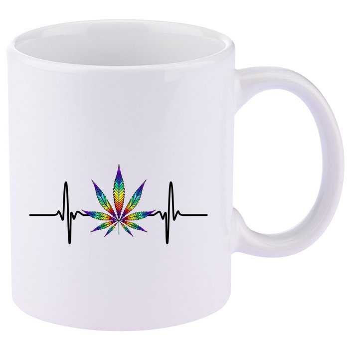 Marijuana Weed Leaf Heartbeat 11oz C Handle Ceramic Mug