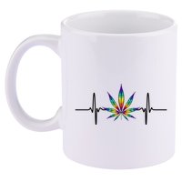 Marijuana Weed Leaf Heartbeat 11oz C Handle Ceramic Mug