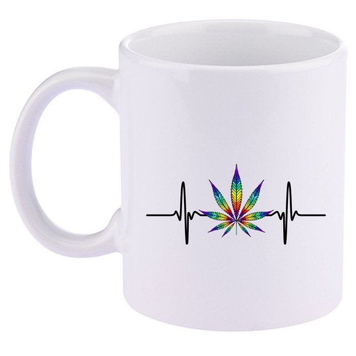 Marijuana Weed Leaf Heartbeat 11oz C Handle Ceramic Mug