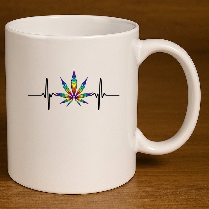 Marijuana Weed Leaf Heartbeat 11oz C Handle Ceramic Mug