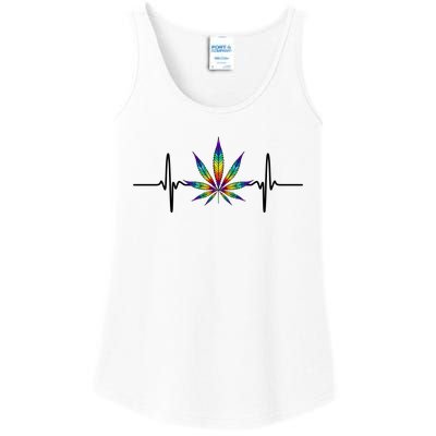 Marijuana Weed Leaf Heartbeat Ladies Essential Tank