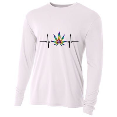 Marijuana Weed Leaf Heartbeat Cooling Performance Long Sleeve Crew