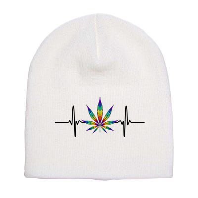 Marijuana Weed Leaf Heartbeat Short Acrylic Beanie