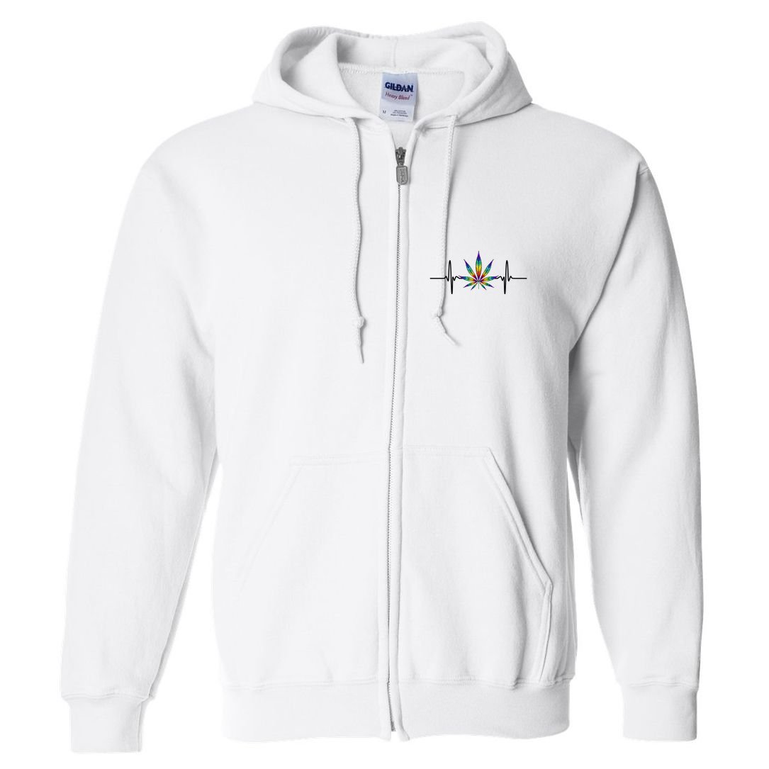 Marijuana Weed Leaf Heartbeat Full Zip Hoodie