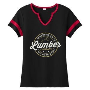 M.O.R.N.I.N..G. W.O.O.D. Lu.M.B.E.R. Company Camping Woodman Ladies Halftime Notch Neck Tee