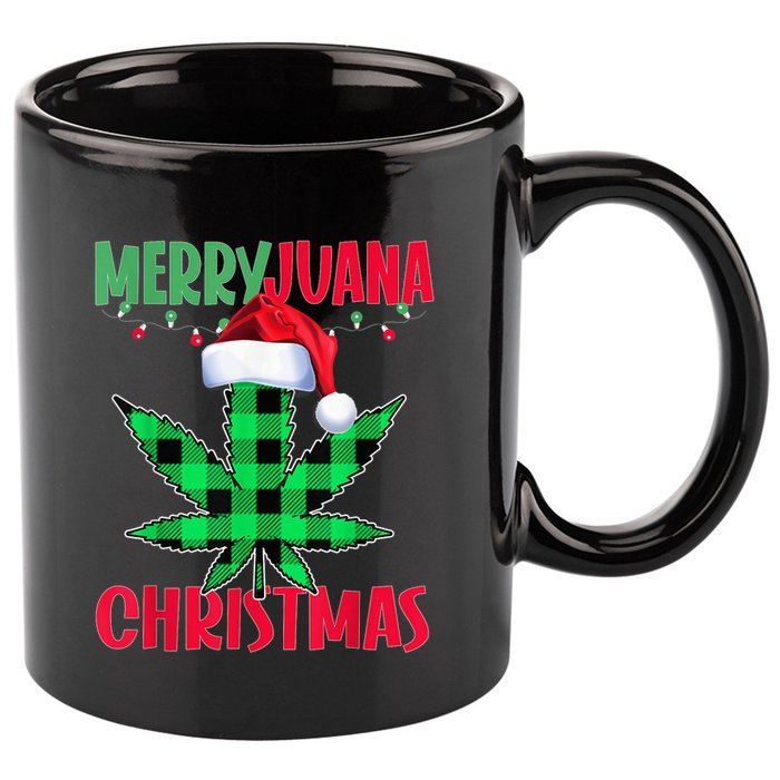 Merryjuana Weed Leaf Funny Christmas Pajama Xmas 11oz C Handle Ceramic Mug