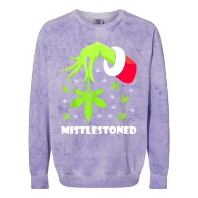 Mistlestoned Weed Leaf Cannabis Marijuana Ugly Christmas Colorblast Crewneck Sweatshirt