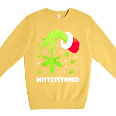 Mistlestoned Weed Leaf Cannabis Marijuana Ugly Christmas Premium Crewneck Sweatshirt