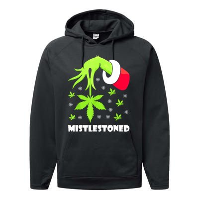 Mistlestoned Weed Leaf Cannabis Marijuana Ugly Christmas Performance Fleece Hoodie