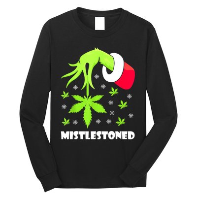 Mistlestoned Weed Leaf Cannabis Marijuana Ugly Christmas Long Sleeve Shirt