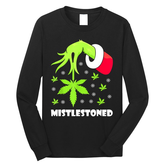 Mistlestoned Weed Leaf Cannabis Marijuana Ugly Christmas Long Sleeve Shirt