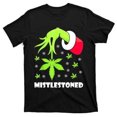 Mistlestoned Weed Leaf Cannabis Marijuana Ugly Christmas T-Shirt