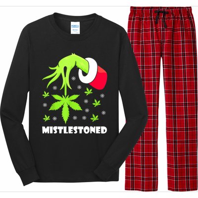 Mistlestoned Weed Leaf Cannabis Marijuana Ugly Christmas Long Sleeve Pajama Set