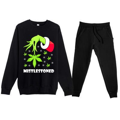 Mistlestoned Weed Leaf Cannabis Marijuana Ugly Christmas Premium Crewneck Sweatsuit Set