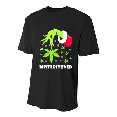 Mistlestoned Weed Leaf Cannabis Marijuana Ugly Christmas Youth Performance Sprint T-Shirt
