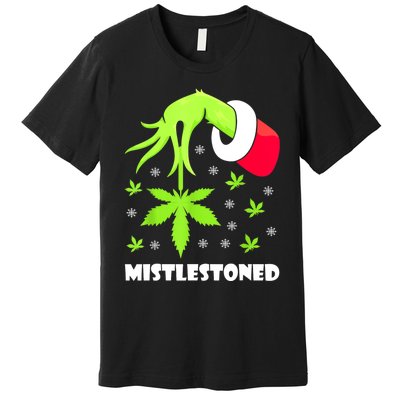 Mistlestoned Weed Leaf Cannabis Marijuana Ugly Christmas Premium T-Shirt