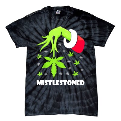 Mistlestoned Weed Leaf Cannabis Marijuana Ugly Christmas Tie-Dye T-Shirt