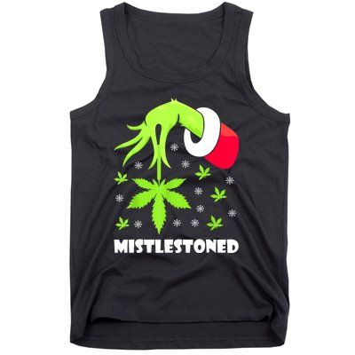 Mistlestoned Weed Leaf Cannabis Marijuana Ugly Christmas Tank Top