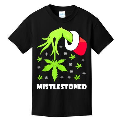 Mistlestoned Weed Leaf Cannabis Marijuana Ugly Christmas Kids T-Shirt