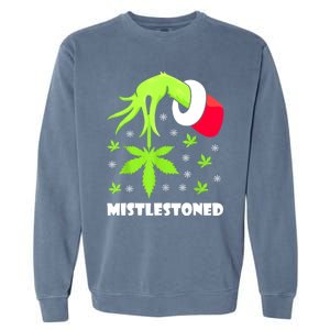 Mistlestoned Weed Leaf Cannabis Marijuana Ugly Christmas Garment-Dyed Sweatshirt