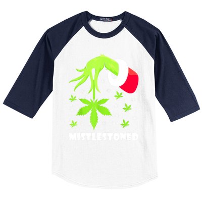 Mistlestoned Weed Leaf Cannabis Marijuana Ugly Christmas Baseball Sleeve Shirt