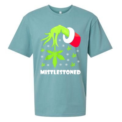 Mistlestoned Weed Leaf Cannabis Marijuana Ugly Christmas Sueded Cloud Jersey T-Shirt