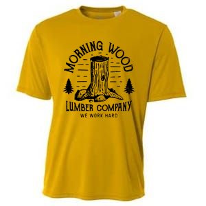 Morning Wood Lumber Company Funny Camping Carpenter Cooling Performance Crew T-Shirt