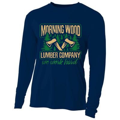 Morning Wood Lumber Company Funny Lumberjack Dad Cooling Performance Long Sleeve Crew