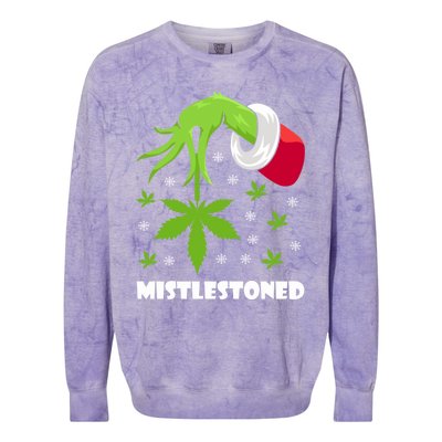 Mistlestoned Weed Leaf Cannabis And Marijuana Ugly Christmas Cool Gift Colorblast Crewneck Sweatshirt