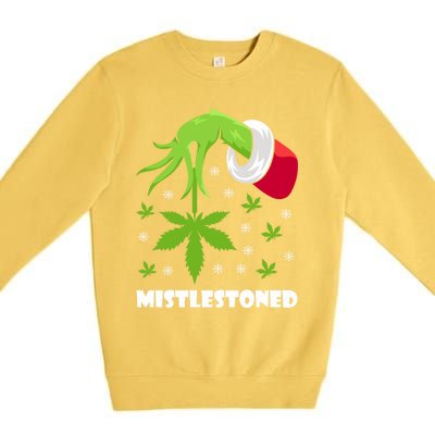 Mistlestoned Weed Leaf Cannabis And Marijuana Ugly Christmas Cool Gift Premium Crewneck Sweatshirt