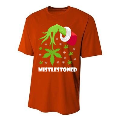 Mistlestoned Weed Leaf Cannabis And Marijuana Ugly Christmas Cool Gift Performance Sprint T-Shirt