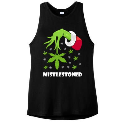 Mistlestoned Weed Leaf Cannabis And Marijuana Ugly Christmas Cool Gift Ladies PosiCharge Tri-Blend Wicking Tank