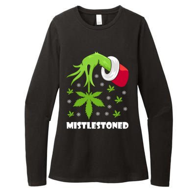 Mistlestoned Weed Leaf Cannabis And Marijuana Ugly Christmas Cool Gift Womens CVC Long Sleeve Shirt